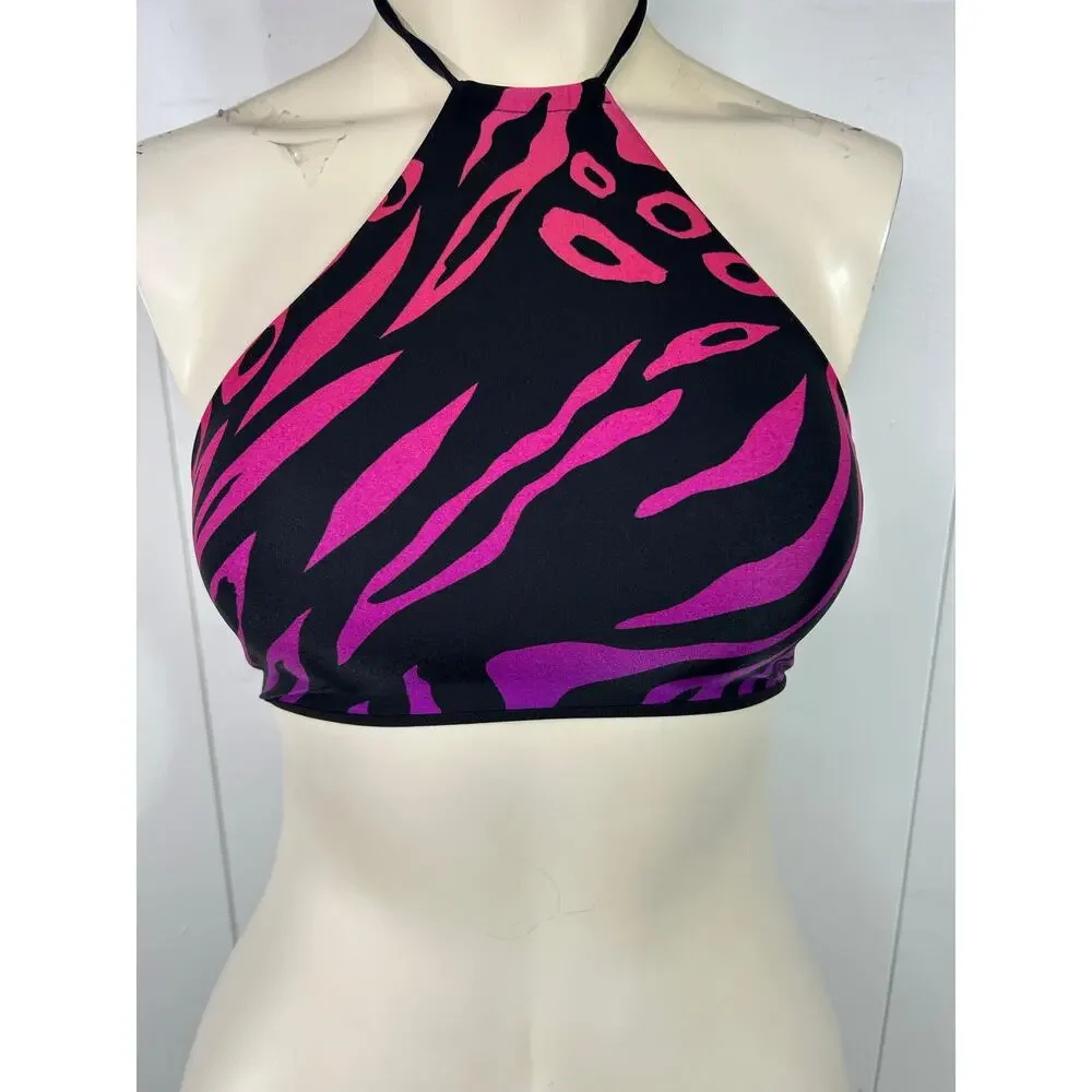The Attico Animal Print Halter Bikini Top - Size XS-S